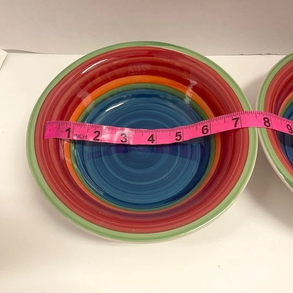 Royal Norfolk Rainbow Swirl Ceramic Pasta‎ Bowls Set of 2 Multicolor 8 Inch